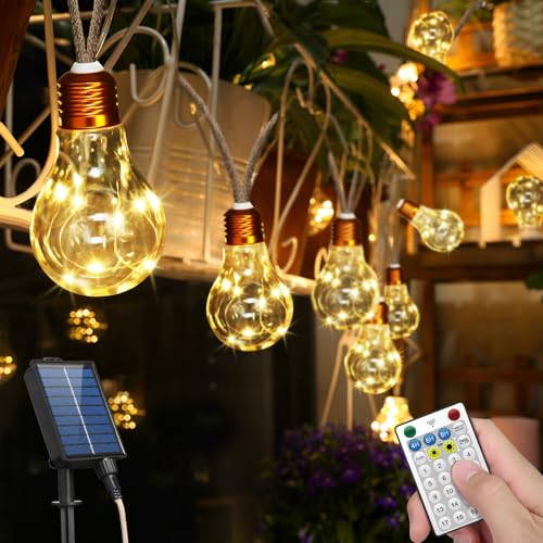 Solar Lichterkette Aussen mit 24 Glühbirnen,10M solarlichterkette außen wetterfest 19 Modi solar lichterkette outdoor Vintage Hanfseil lichterkette außen für Garten,Party,Hochzeit (Elliptische) von Molfanco