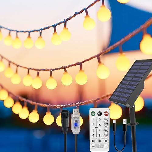 Solar Lichterkette Aussen 30-38 Stunden Beleuchtung 13M 100 Led Solar/Usb 3-In-1 Lichterkette AußEn Solar, Ip65 Solarlichterkette AußEn Wetterfest, Solar Lichterkette Outdoor Dimmbar, Timer, 8 Modi von Molicar