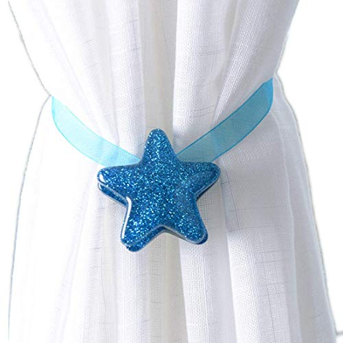 Molinter Vorhang Raffhalter Magnetisch Vorhangseil Clip Halter Sterne Holdbacks Gardinenklammern mit Starken Magnet für Heimtextilien 2 Stück (Blau, S/26cm) von Molinter