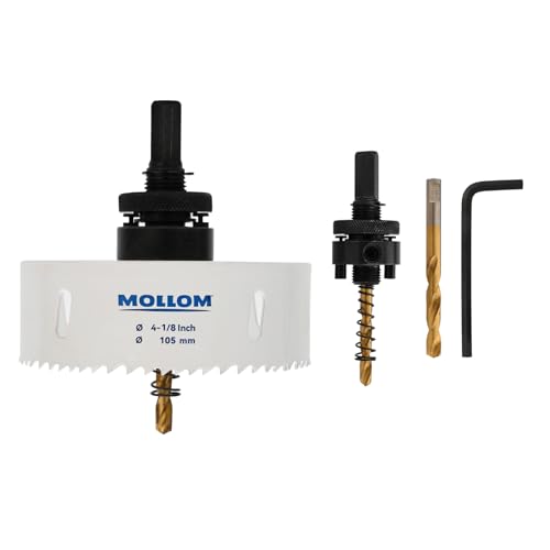 Mollom (105mm | 4-1/8") HSS M42 mit 8% Kobalt Bi-Metall-Lochsäge mit 2 Zentrierbohrern & Aufnahme, glatter Schnitt für PVC, Trockenbau, Holz, Kunststoff, Gipskarton, Gummiprojekte von Mollom