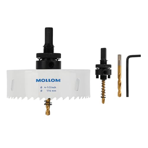 Mollom (114mm | 4-1/2") HSS M42 mit 8% Kobalt Bi-Metall-Lochsäge mit 2 Zentrierbohrern & Aufnahme, glatter Schnitt für PVC, Trockenbau, Holz, Kunststoff, Gipskarton, Gummiprojekte von Mollom