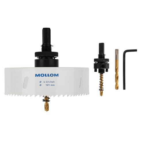 Mollom (121mm | 4-3/4") HSS M42 mit 8% Kobalt Bi-Metall-Lochsäge mit 2 Zentrierbohrern & Aufnahme, glatter Schnitt für PVC, Trockenbau, Holz, Kunststoff, Gipskarton, Gummiprojekte von Mollom