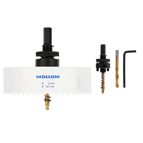 Mollom (127mm | 5") HSS M42 mit 8% Kobalt Bi-Metall-Lochsäge mit 2 Zentrierbohrern & Aufnahme, glatter Schnitt für PVC, Trockenbau, Holz, Kunststoff, Gipskarton, Gummiprojekte von Mollom