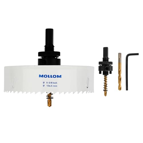 Mollom (136.5mm | 5-3/8") HSS M42 mit 8% Kobalt Bi-Metall-Lochsäge mit 2 Zentrierbohrern & Aufnahme, glatter Schnitt für PVC, Trockenbau, Holz, Kunststoff, Gipskarton, Gummiprojekte von Mollom