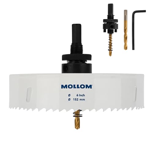 Mollom (152mm | 6") HSS M42 mit 8% Kobalt Bi-Metall-Lochsäge mit 2 Zentrierbohrern & Aufnahme, glatter Schnitt für PVC, Trockenbau, Holz, Kunststoff, Gipskarton, Gummiprojekte von Mollom