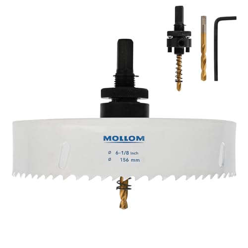 Mollom (156mm | 6-1/8") HSS M42 mit 8% Kobalt Bi-Metall-Lochsäge mit 2 Zentrierbohrern & Aufnahme, glatter Schnitt für PVC, Trockenbau, Holz, Kunststoff, Gipskarton, Gummiprojekte von Mollom