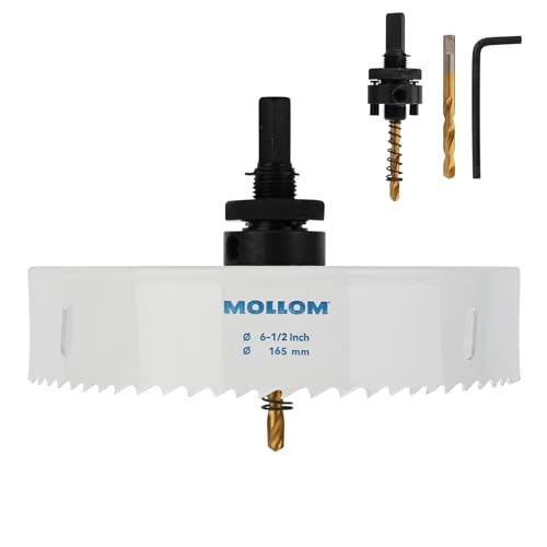 Mollom (165mm | 6-1/2") HSS M42 mit 8% Kobalt Bi-Metall-Lochsäge mit 2 Zentrierbohrern & Aufnahme, glatter Schnitt für PVC, Trockenbau, Holz, Kunststoff, Gipskarton, Gummiprojekte von Mollom