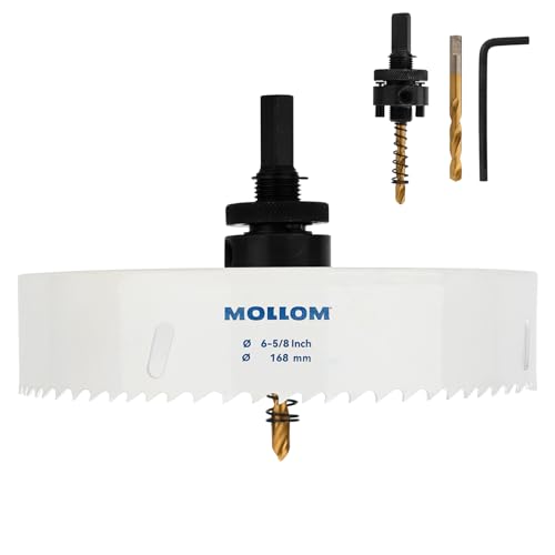 Mollom (168mm | 6-5/8") HSS M42 mit 8% Kobalt Bi-Metall-Lochsäge mit 2 Zentrierbohrern & Aufnahme, glatter Schnitt für PVC, Trockenbau, Holz, Kunststoff, Gipskarton, Gummiprojekte von Mollom