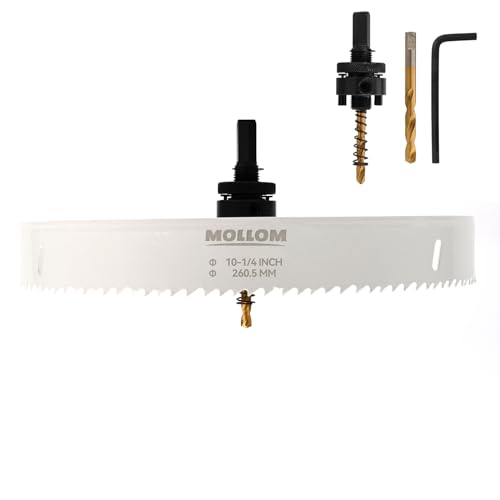 Mollom (260.5mm | 10-1/4") HSS M42 mit 8% Kobalt Bi-Metall-Lochsäge mit 2 Zentrierbohrern & Aufnahme, glatter Schnitt für PVC, Trockenbau, Holz, Kunststoff, Gipskarton, Gummiprojekte von Mollom