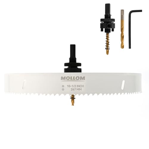 Mollom (267mm | 10-1/2") HSS M42 mit 8% Kobalt Bi-Metall-Lochsäge mit 2 Zentrierbohrern & Aufnahme, glatter Schnitt für PVC, Trockenbau, Holz, Kunststoff, Gipskarton, Gummiprojekte von Mollom