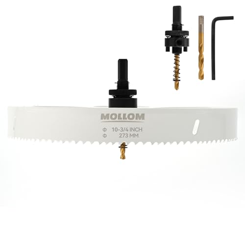 Mollom (273mm | 10-3/4") HSS M42 mit 8% Kobalt Bi-Metall-Lochsäge mit 2 Zentrierbohrern & Aufnahme, glatter Schnitt für PVC, Trockenbau, Holz, Kunststoff, Gipskarton, Gummiprojekte von Mollom