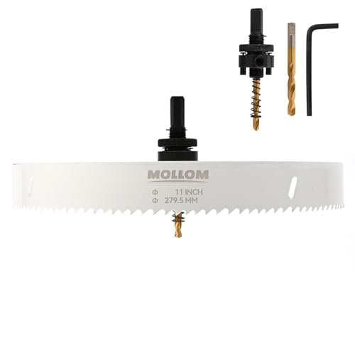 Mollom (279.5mm | 11") HSS M42 mit 8% Kobalt Bi-Metall-Lochsäge mit 2 Zentrierbohrern & Aufnahme, glatter Schnitt für PVC, Trockenbau, Holz, Kunststoff, Gipskarton, Gummiprojekte von Mollom