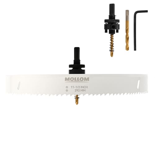 Mollom (292mm | 11-1/2") HSS M42 mit 8% Kobalt Bi-Metall-Lochsäge mit 2 Zentrierbohrern & Aufnahme, glatter Schnitt für PVC, Trockenbau, Holz, Kunststoff, Gipskarton, Gummiprojekte von Mollom