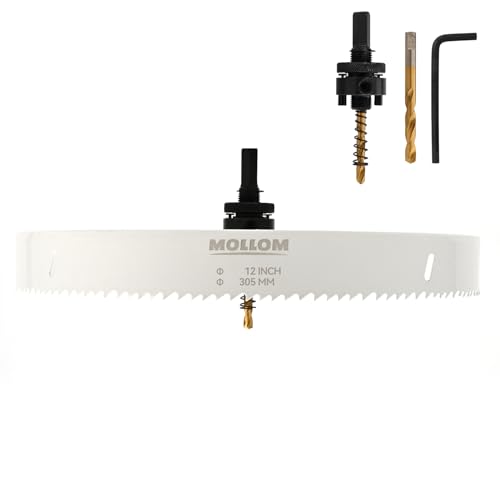 Mollom (305mm | 12") HSS M42 mit 8% Kobalt Bi-Metall-Lochsäge mit 2 Zentrierbohrern & Aufnahme, glatter Schnitt für PVC, Trockenbau, Holz, Kunststoff, Gipskarton, Gummiprojekte von Mollom