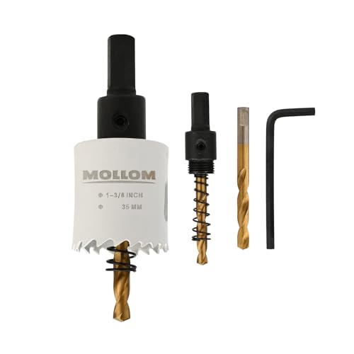 Mollom (35mm | 1-3/8") HSS M42 mit 8% Kobalt Bi-Metall-Lochsäge mit 2 Zentrierbohrern & Aufnahme, glatter Schnitt für PVC, Trockenbau, Holz, Kunststoff, Gipskarton, Gummiprojekte von Mollom