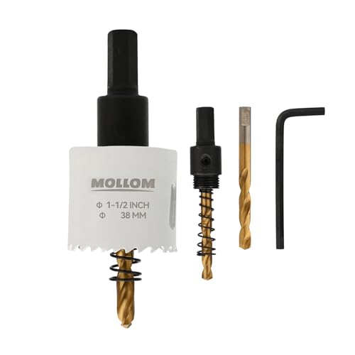 Mollom (38mm | 1-1/2") HSS M42 mit 8% Kobalt Bi-Metall-Lochsäge mit 2 Zentrierbohrern & Aufnahme, glatter Schnitt für PVC, Trockenbau, Holz, Kunststoff, Gipskarton, Gummiprojekte von Mollom