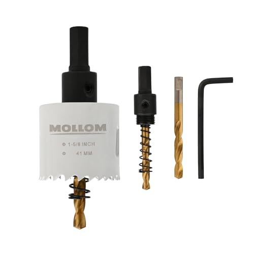 Mollom (41mm | 1-5/8") HSS M42 mit 8% Kobalt Bi-Metall-Lochsäge mit 2 Zentrierbohrern & Aufnahme, glatter Schnitt für PVC, Trockenbau, Holz, Kunststoff, Gipskarton, Gummiprojekte von Mollom