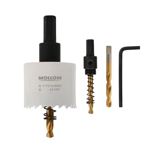 Mollom (43mm | 1-11/16") HSS M42 mit 8% Kobalt Bi-Metall-Lochsäge mit 2 Zentrierbohrern & Aufnahme, glatter Schnitt für PVC, Trockenbau, Holz, Kunststoff, Gipskarton, Gummiprojekte von Mollom