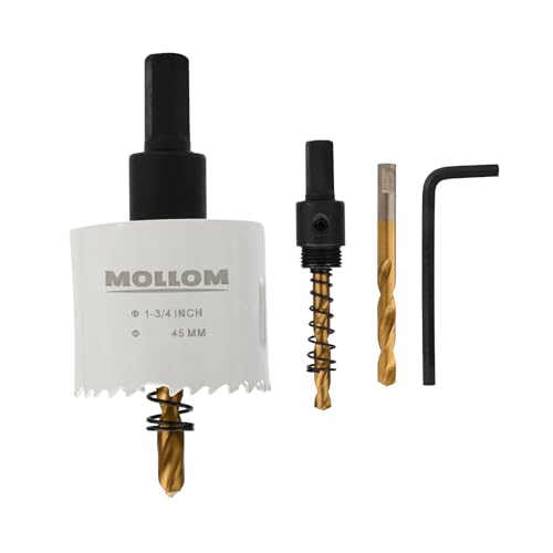 Mollom (45mm | 1-3/4") HSS M42 mit 8% Kobalt Bi-Metall-Lochsäge mit 2 Zentrierbohrern & Aufnahme, glatter Schnitt für PVC, Trockenbau, Holz, Kunststoff, Gipskarton, Gummiprojekte von Mollom