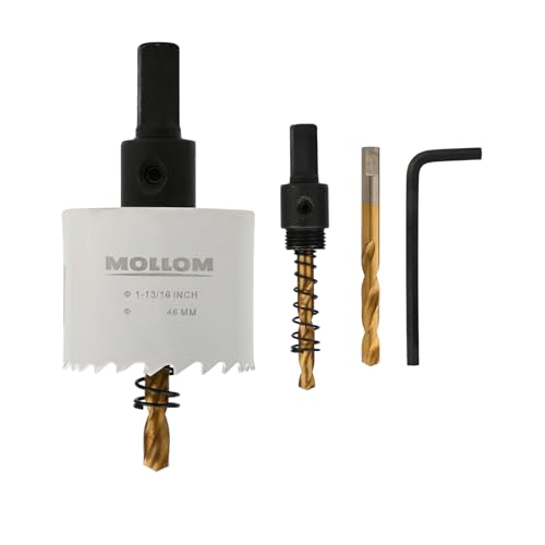 Mollom (46mm | 1-13/16") HSS M42 mit 8% Kobalt Bi-Metall-Lochsäge mit 2 Zentrierbohrern & Aufnahme, glatter Schnitt für PVC, Trockenbau, Holz, Kunststoff, Gipskarton, Gummiprojekte von Mollom