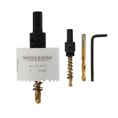 Mollom (48mm | 1-7/8") HSS M42 mit 8% Kobalt Bi-Metall-Lochsäge mit 2 Zentrierbohrern & Aufnahme, glatter Schnitt für PVC, Trockenbau, Holz, Kunststoff, Gipskarton, Gummiprojekte von Mollom