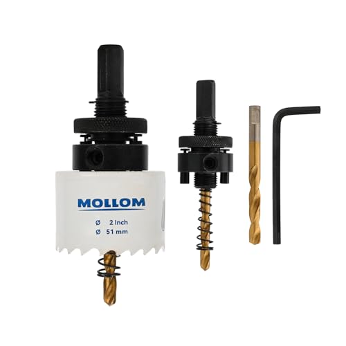 Mollom (51mm | 2") HSS M42 mit 8% Kobalt Bi-Metall-Lochsäge mit 2 Zentrierbohrern & Aufnahme, glatter Schnitt für PVC, Trockenbau, Holz, Kunststoff, Gipskarton, Gummiprojekte von Mollom