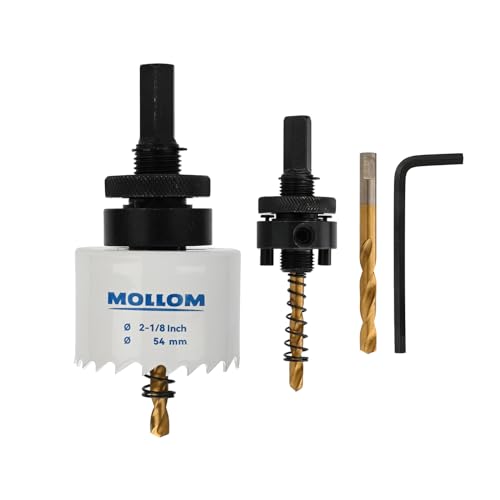 Mollom (54mm | 2-1/8") HSS M42 mit 8% Kobalt Bi-Metall-Lochsäge mit 2 Zentrierbohrern & Aufnahme, glatter Schnitt für PVC, Trockenbau, Holz, Kunststoff, Gipskarton, Gummiprojekte von Mollom