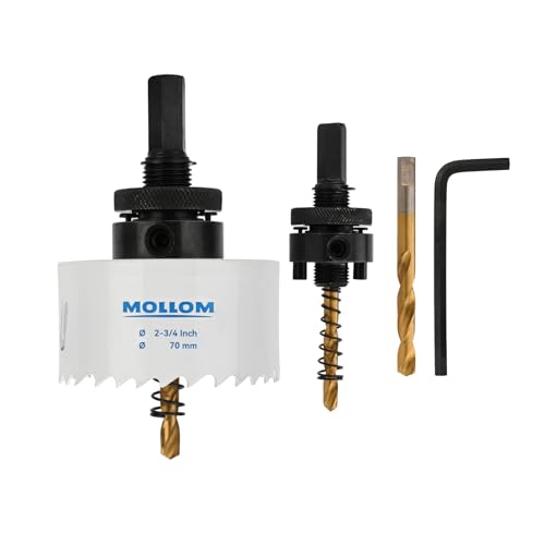 Mollom (70mm | 2-3/4") HSS M42 mit 8% Kobalt Bi-Metall-Lochsäge mit 2 Zentrierbohrern & Aufnahme, glatter Schnitt für PVC, Trockenbau, Holz, Kunststoff, Gipskarton, Gummiprojekte von Mollom