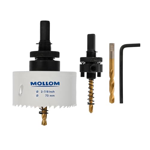 Mollom (73mm | 2-7/8") HSS M42 mit 8% Kobalt Bi-Metall-Lochsäge mit 2 Zentrierbohrern & Aufnahme, glatter Schnitt für PVC, Trockenbau, Holz, Kunststoff, Gipskarton, Gummiprojekte von Mollom