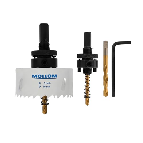 Mollom (76mm | 3") HSS M42 mit 8% Kobalt Bi-Metall-Lochsäge mit 2 Zentrierbohrern & Aufnahme, glatter Schnitt für PVC, Trockenbau, Holz, Kunststoff, Gipskarton, Gummiprojekte von Mollom