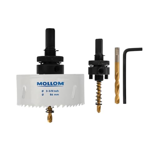 Mollom (86mm | 3-3/8") HSS M42 mit 8% Kobalt Bi-Metall-Lochsäge mit 2 Zentrierbohrern & Aufnahme, glatter Schnitt für PVC, Trockenbau, Holz, Kunststoff, Gipskarton, Gummiprojekte von Mollom