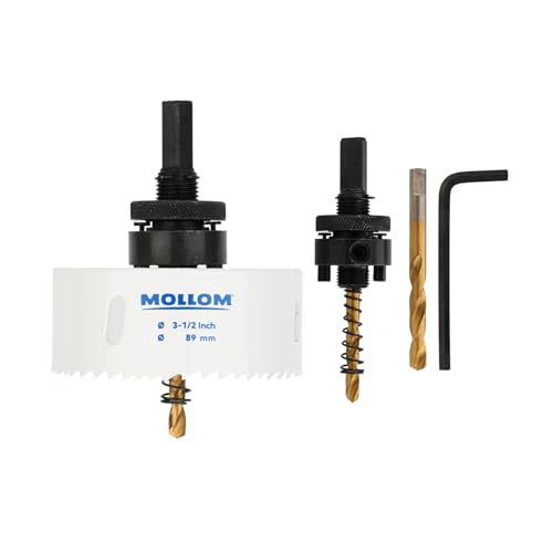 Mollom (89mm | 3-1/2") HSS M42 mit 8% Kobalt Bi-Metall-Lochsäge mit 2 Zentrierbohrern & Aufnahme, glatter Schnitt für PVC, Trockenbau, Holz, Kunststoff, Gipskarton, Gummiprojekte von Mollom