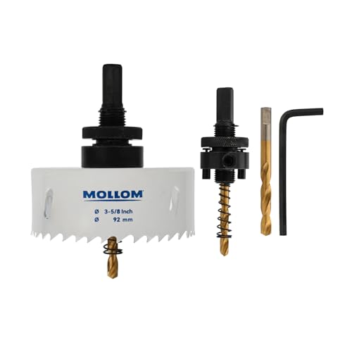 Mollom (92mm | 3-5/8") HSS M42 mit 8% Kobalt Bi-Metall-Lochsäge mit 2 Zentrierbohrern & Aufnahme, glatter Schnitt für PVC, Trockenbau, Holz, Kunststoff, Gipskarton, Gummiprojekte von Mollom