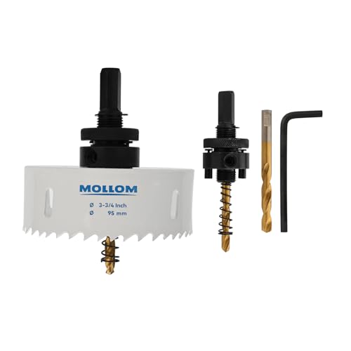 Mollom (95mm | 3-3/4") HSS M42 mit 8% Kobalt Bi-Metall-Lochsäge mit 2 Zentrierbohrern & Aufnahme, glatter Schnitt für PVC, Trockenbau, Holz, Kunststoff, Gipskarton, Gummiprojekte von Mollom