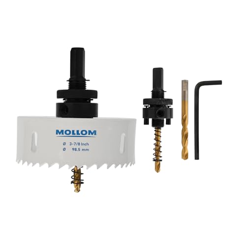 Mollom (98.5mm | 3-7/8") HSS M42 mit 8% Kobalt Bi-Metall-Lochsäge mit 2 Zentrierbohrern & Aufnahme, glatter Schnitt für PVC, Trockenbau, Holz, Kunststoff, Gipskarton, Gummiprojekte von Mollom