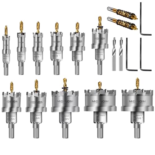 Mollom 11-teilig (13-54mm) TCT Hartmetall-Lochsägenset für Hartmetall, 11 Stück Lochschneider mit 3 zusätzlichen Zentrierbohrern und 1 Sechskantschlüssel von Mollom