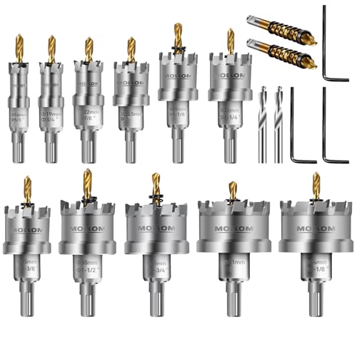 Mollom 11-teilig (16-54mm) TCT Hartmetall-Lochsägenset für Hartmetall, 11 Stück Lochschneider mit 3 zusätzlichen Zentrierbohrern und 1 Sechskantschlüssel von Mollom