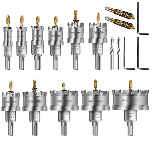 Mollom 11-teilig (16-64mm) TCT Hartmetall-Lochsägenset für Hartmetall, 11 Stück Lochschneider mit 3 zusätzlichen Zentrierbohrern und 1 Sechskantschlüssel von Mollom