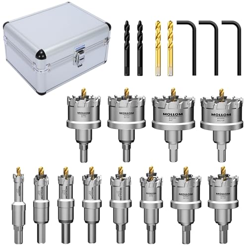 Mollom 12-teilig (13-54mm) TCT Hartmetall-Lochsägenset für Hartmetall, 12 Stück Lochschneider mit 3 zusätzlichen Zentrierbohrern und 1 Sechskantschlüssel von Mollom