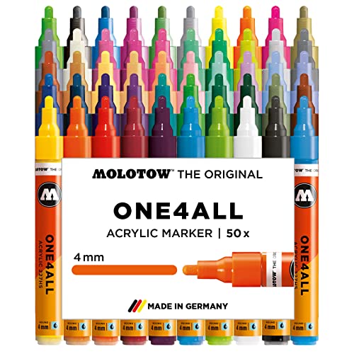 Molotow One4All 227HS Acryl Marker Display Set Complete (4,0 mm Strichstärke, hochdeckend und permanent, UV-Beständig, für fast alle Untergründe) 50 Stück sortiert von Molotow