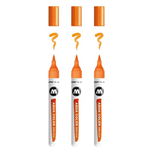 Molotow Aqua Color Brush (Brush Pen Marker auf Wasserbasis, Pinsel Spitze für Aquarellieren und Handlettering) 3 Stück Farbe 003 orange von Molotow