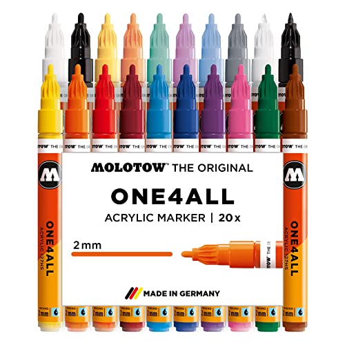 Molotow One4All 127HS Acryl Marker Main-Kit 1 (2,0 mm Strichstärke, hochdeckend und permanent, UV-beständig, für fast alle Untergründe) 20 Stück sortiert von Molotow