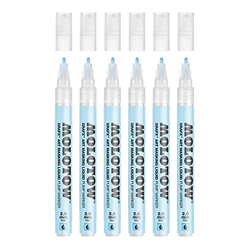 Molotow Masking Liquide Pump Marker 2 mm (Stift mit Maskierflüssigkeit, rückstandslos entfernbar, für fast alle Untergründe) blau abgetönt, 6 Stück von Jovi