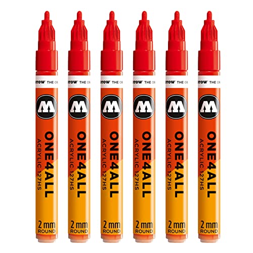 Molotow One4All 127HS Acryl Marker (2,0 mm Strichstärke, hochdeckend und permanent, UV-beständig, für fast alle Untergründe) 6 Stück Farbe 013 verkehrsrot von Molotow