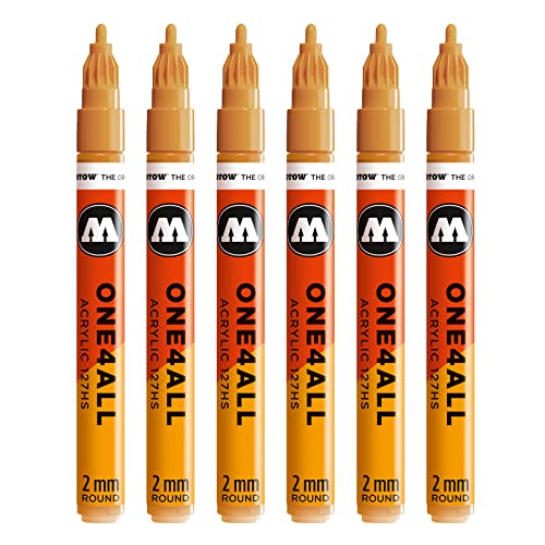 Molotow One4All 127HS Acryl Marker (2,0 mm Strichstärke, hochdeckend und permanent, UV-beständig, für fast alle Untergründe) 6 Stück Farbe 108 ockerbraun hell von Molotow