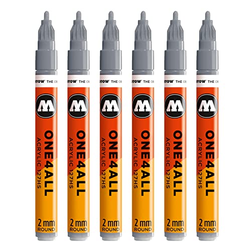 Molotow One4All 127HS Acryl Marker (2,0 mm Strichstärke, hochdeckend und permanent, UV-beständig, für fast alle Untergründe) 6 Stück Farbe 203 kühles grau pastell von Molotow