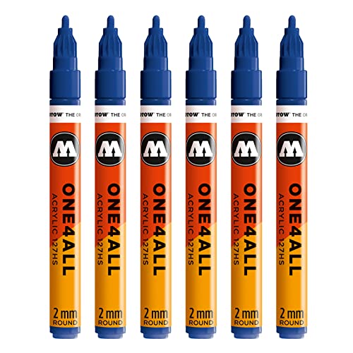 Molotow One4All 127HS Acryl Marker (2,0 mm Strichstärke, hochdeckend und permanent, UV-beständig, für fast alle Untergründe) 6 Stück Farbe 204 echtblau von Molotow