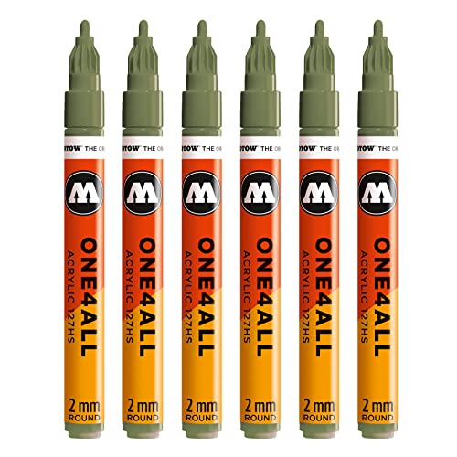 Molotow One4All 127HS Acryl Marker (2,0 mm Strichstärke, hochdeckend und permanent, UV-beständig, für fast alle Untergründe) 6 Stück Farbe 205 amazonas hell von Molotow