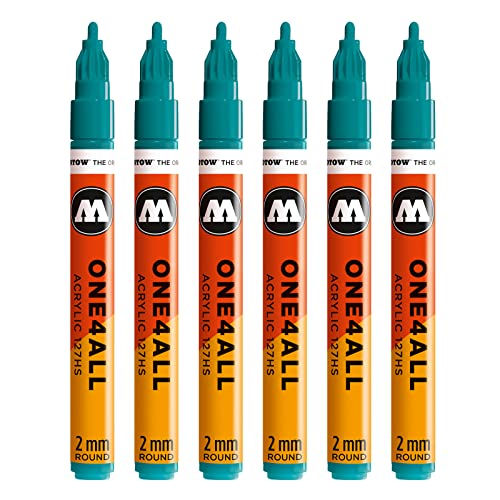 Molotow One4All 127HS Acryl Marker (2,0 mm Strichstärke, hochdeckend und permanent, UV-beständig, für fast alle Untergründe) 6 Stück Farbe 206 lagunen blau von Molotow