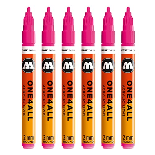 Molotow One4All 127HS Acryl Marker (2,0 mm Strichstärke, hochdeckend und permanent, UV-beständig, für fast alle Untergründe) 6 Stück Farbe 217 neonpink floureszierend von Molotow